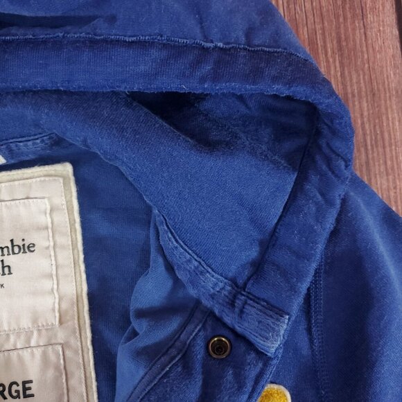 VTG Y2K Abercrombie & Fitch XL Muscle Blue Distressed Hoodie Button Front Jacket - Picture 8 of 16